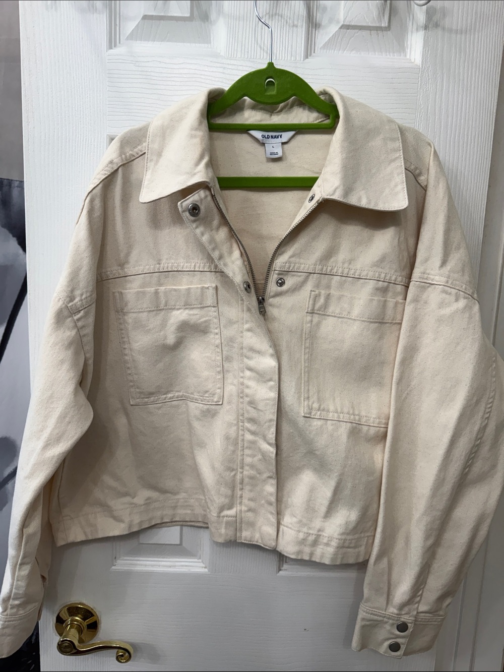 Old Navy Beige/Cream Cotton Utility Jean Jacket Size L